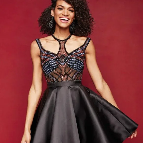 *NEW WITH TAGS* Beaded bodice flare skirt dress, Clarisse brand size 0 - Picture 5 of 15